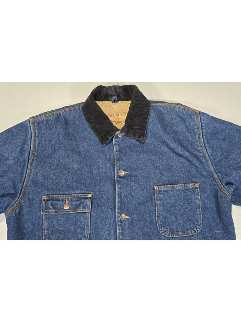 Big Mac Vtg Blue Denim Corduroy Collar Sherpa Lined Chore Work Coat Jacket Men L - Picture 9 of 16